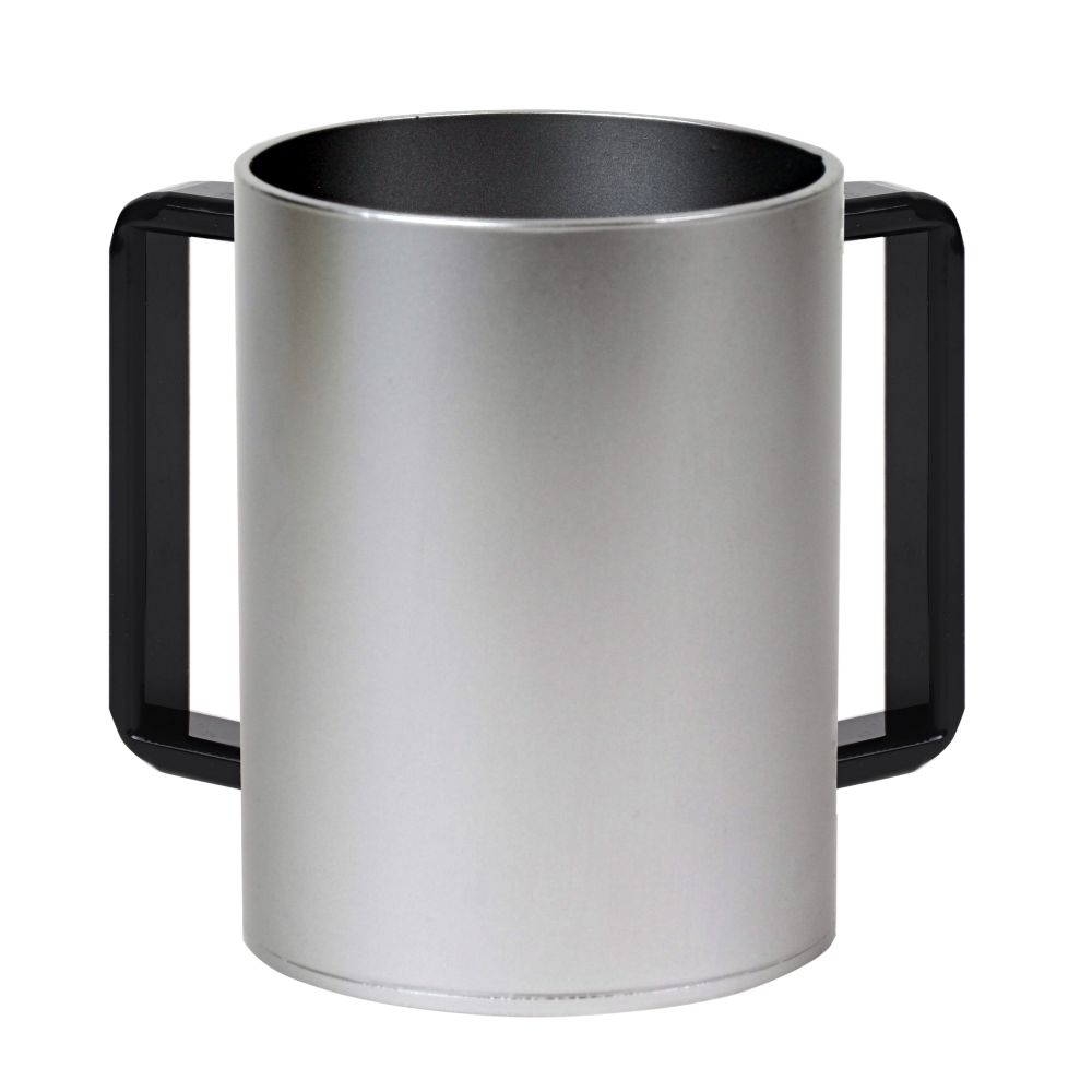 Acrylic Washing Cup Silver Black Handles 5"