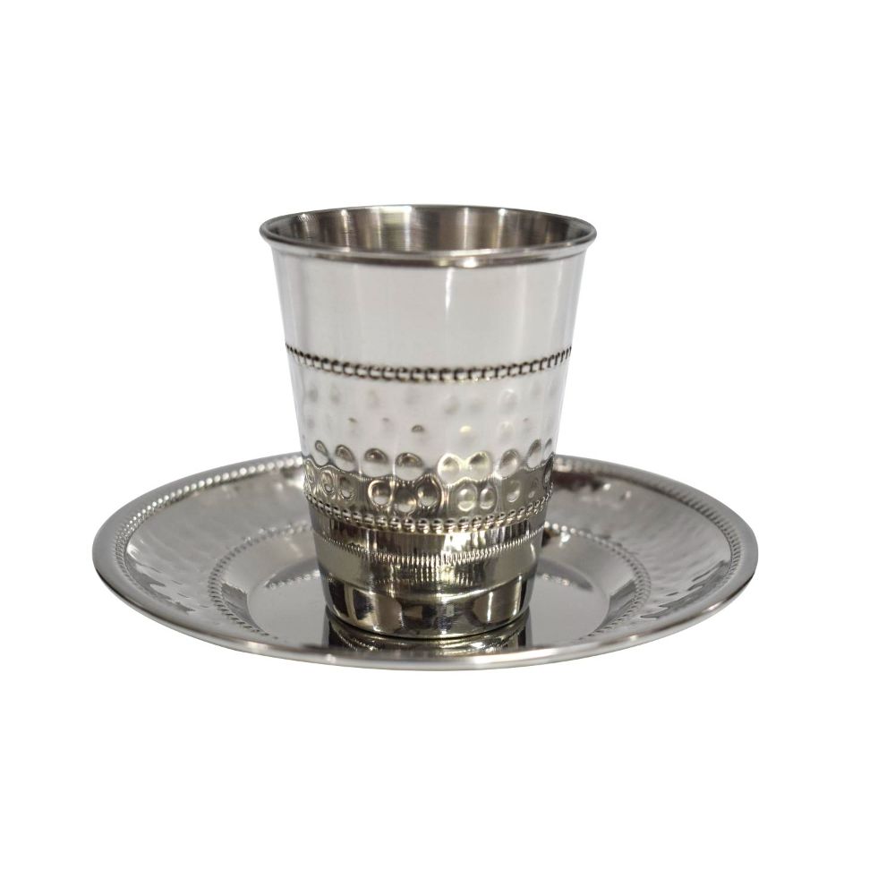 Kiddush Cup Set Stainless Steel Hammered Dotted 3" ( 140 ml 4.7 oz)
