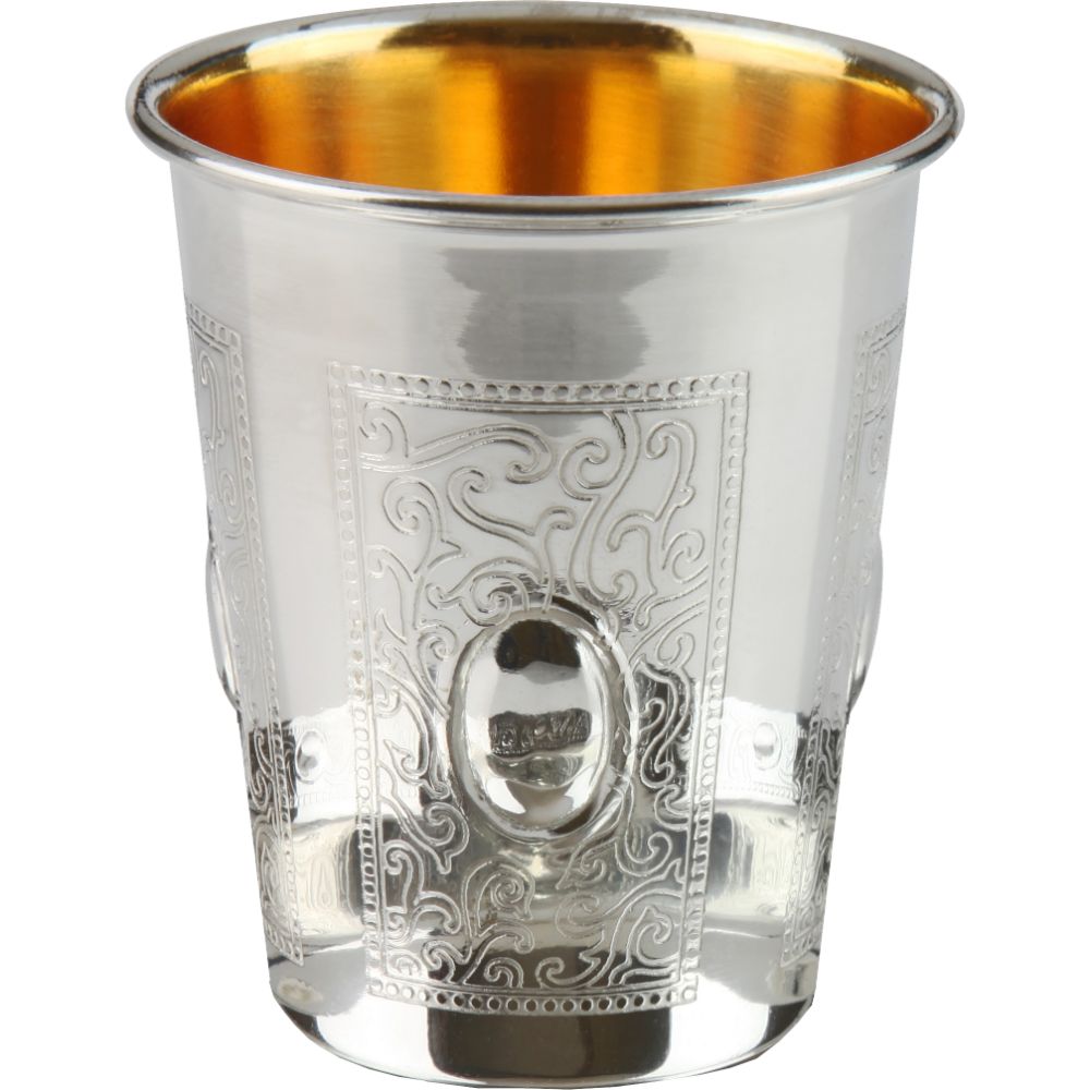 Kiddush Cup Eye Frame Design 925 Sterling Silver Coated 3" ( 140 ml 4.7 oz)