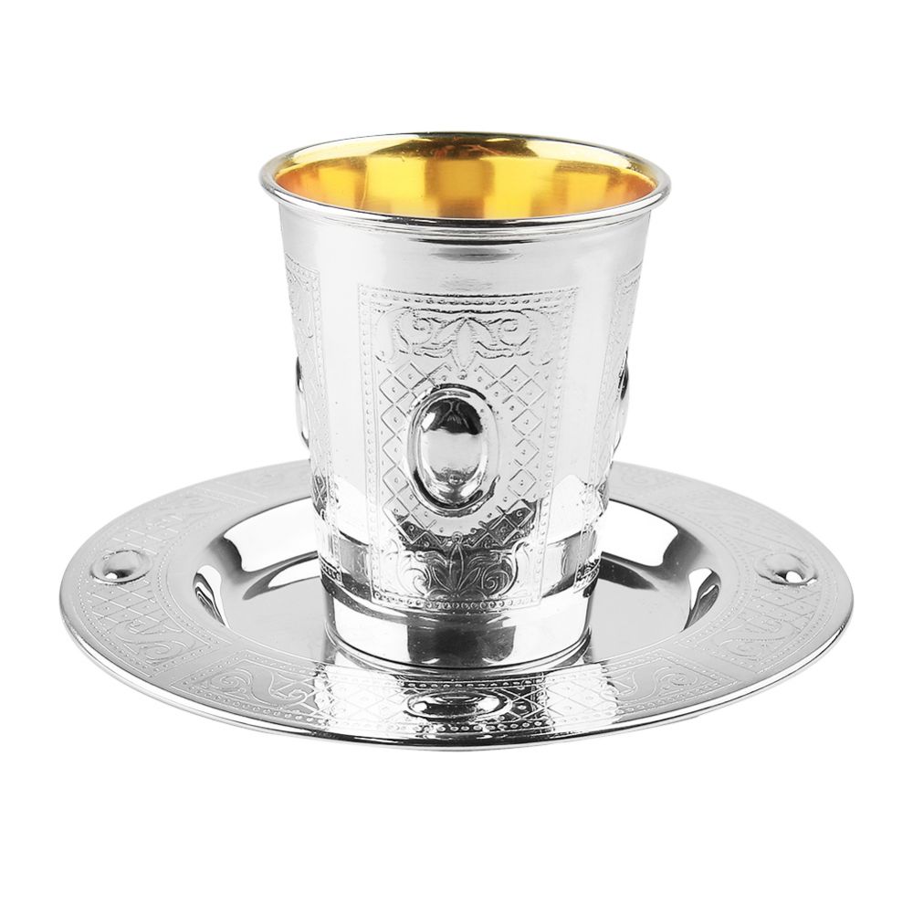 Kiddush Cup Set Eye Frame Design 925 Sterling Silver Coated 3" ( 140 ml 4.7 oz)