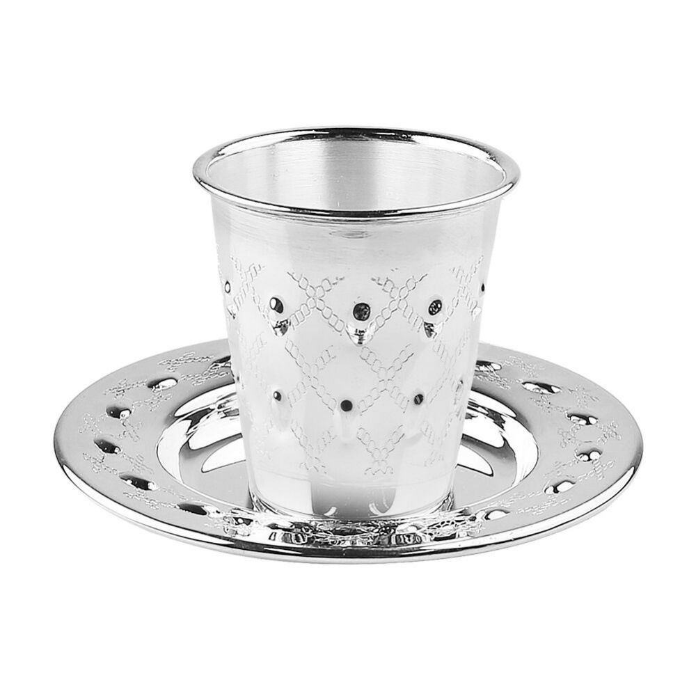 925 Silver Coated Mini Kiddush Cup Set Design 2.5" (3.04 oz 90 ml)