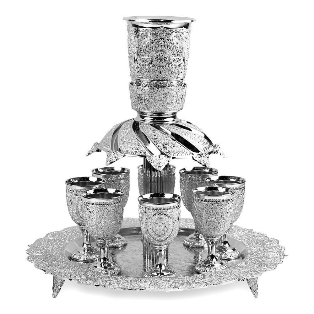 Fountain Set Filigree Design Silver Plated 8 Cups
