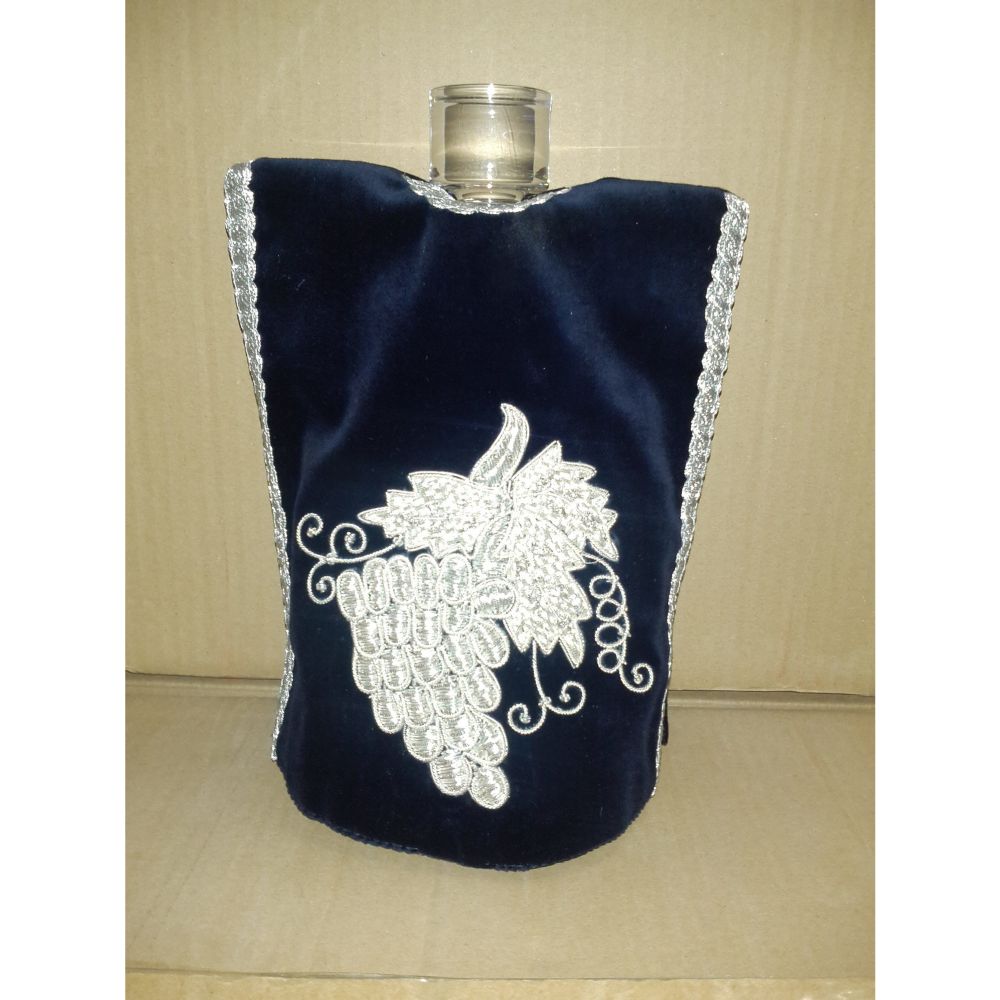 Bottle Cover Hand Embroidered Atarah Style Navy Grapes