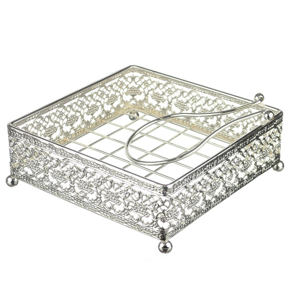 Napkin Holder Flat Wire style with Weighted arm Silver Plated 7.5 "