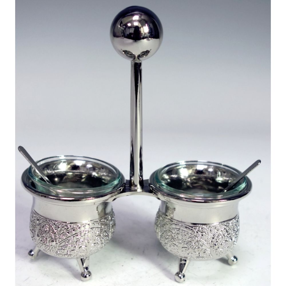 Salt Holder Filigree Design w Spoons Silver Plated `