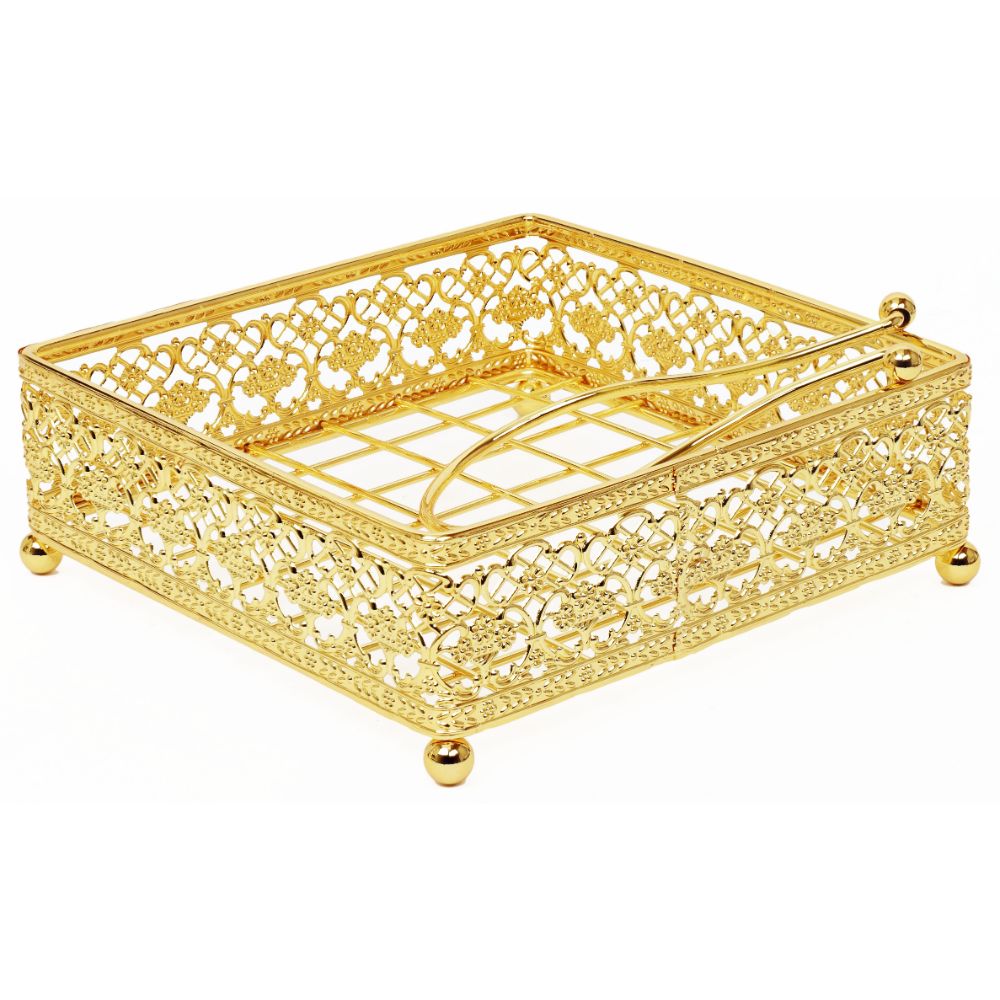 Napkin Holder Flat Wire style with Weighted arm Gold Plated 7.5 "