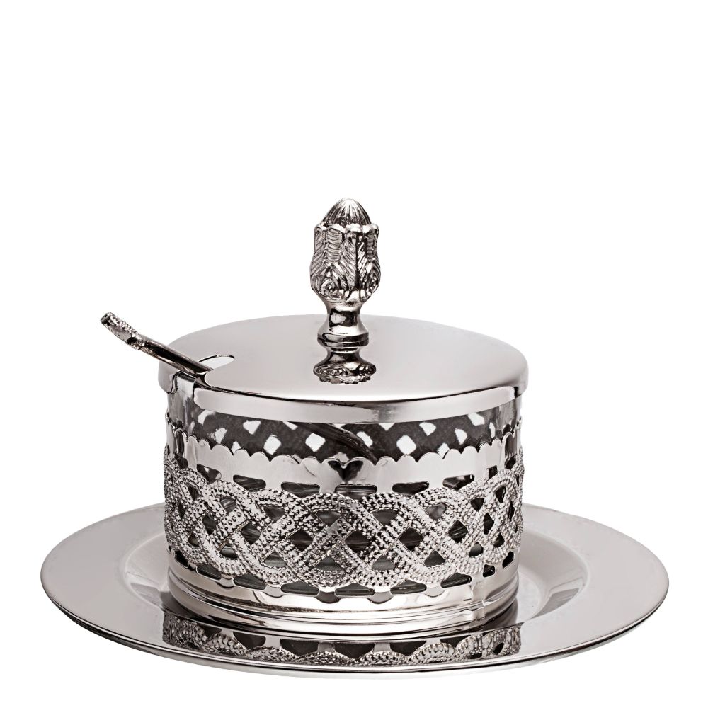 Honey Dish Silver Plated With Plate 4.5" H X 3.5"