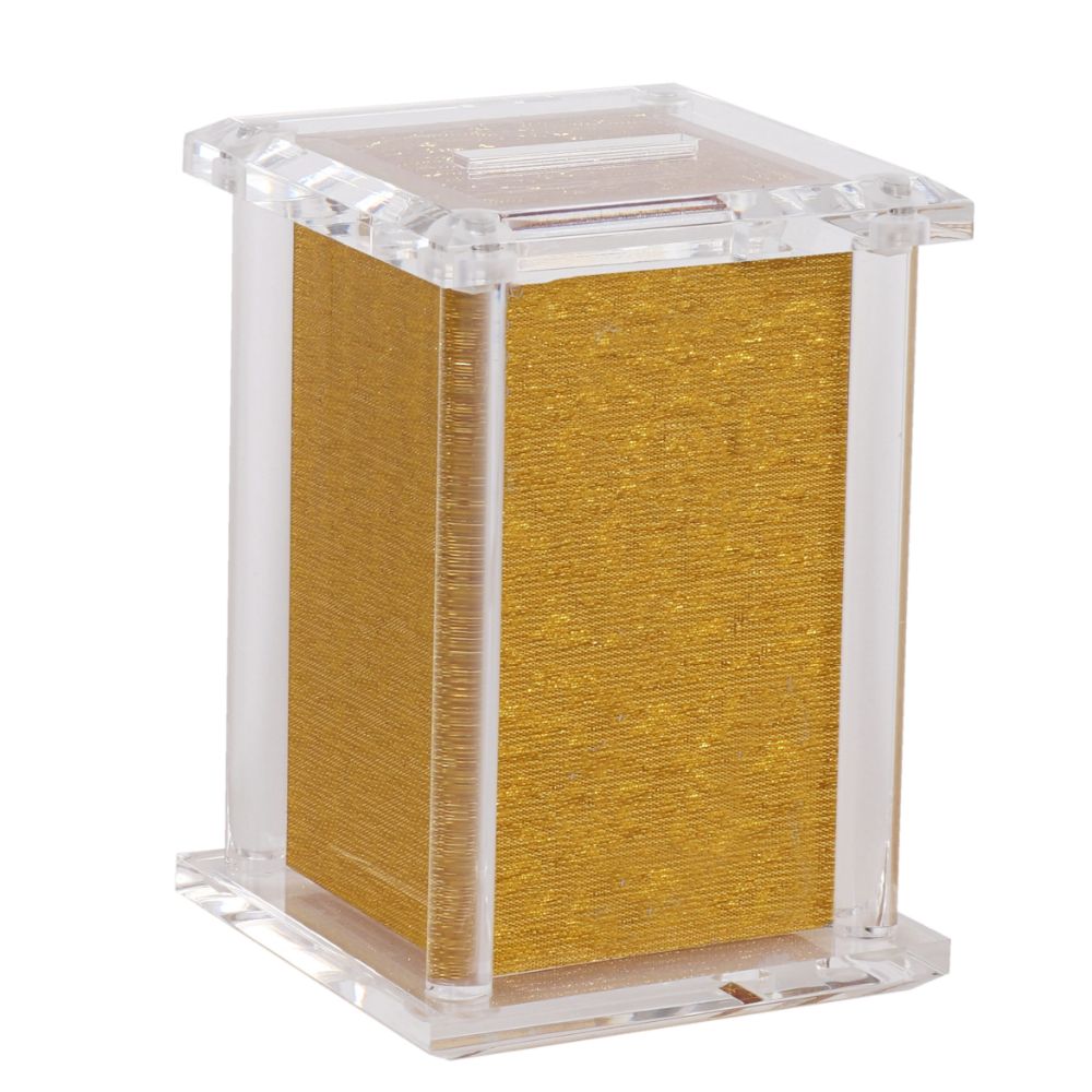 Acrylic Tzedakah Box With Poles Gold 5 x 3"