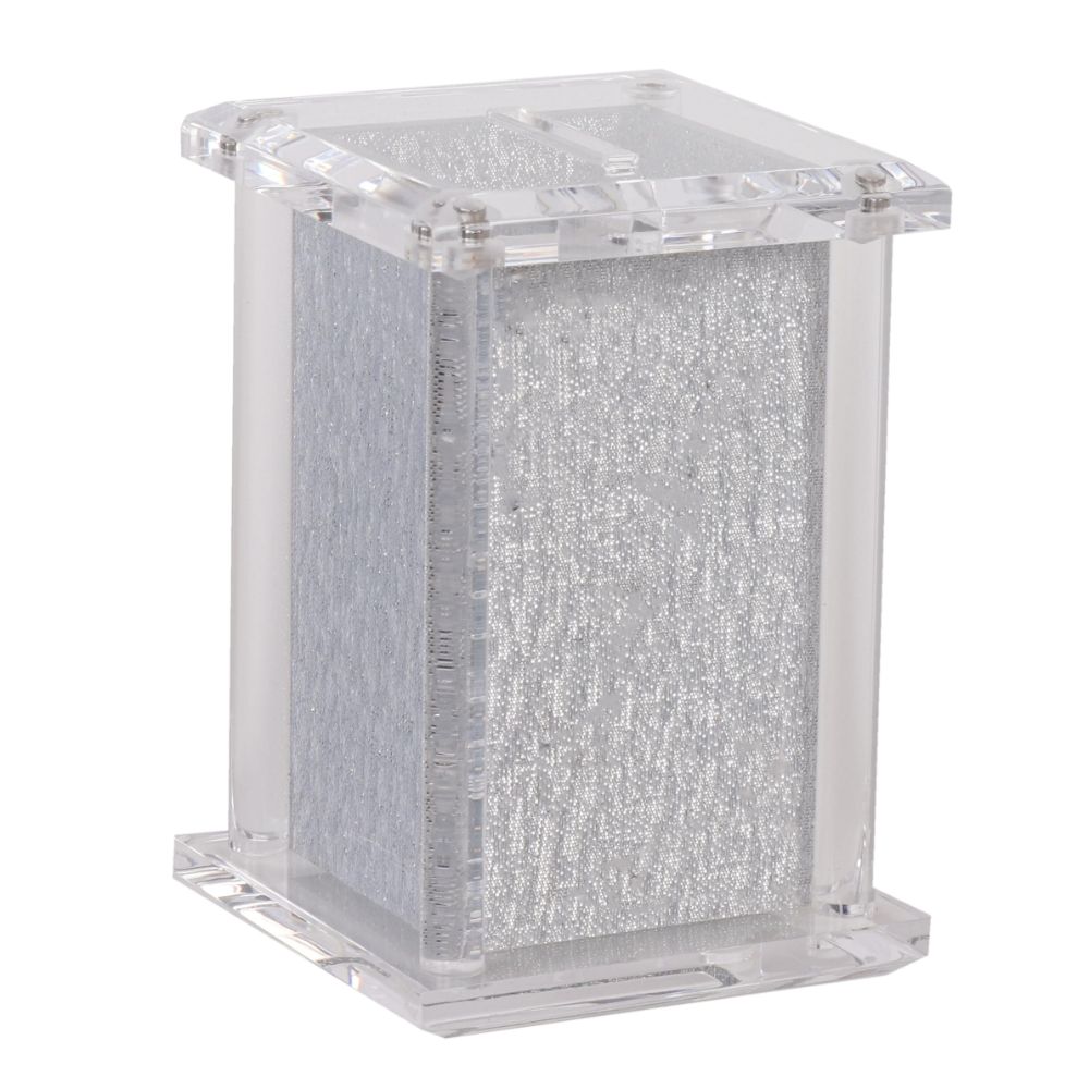 Acrylic Tzedakah Box With Poles Silver 5 x 3"