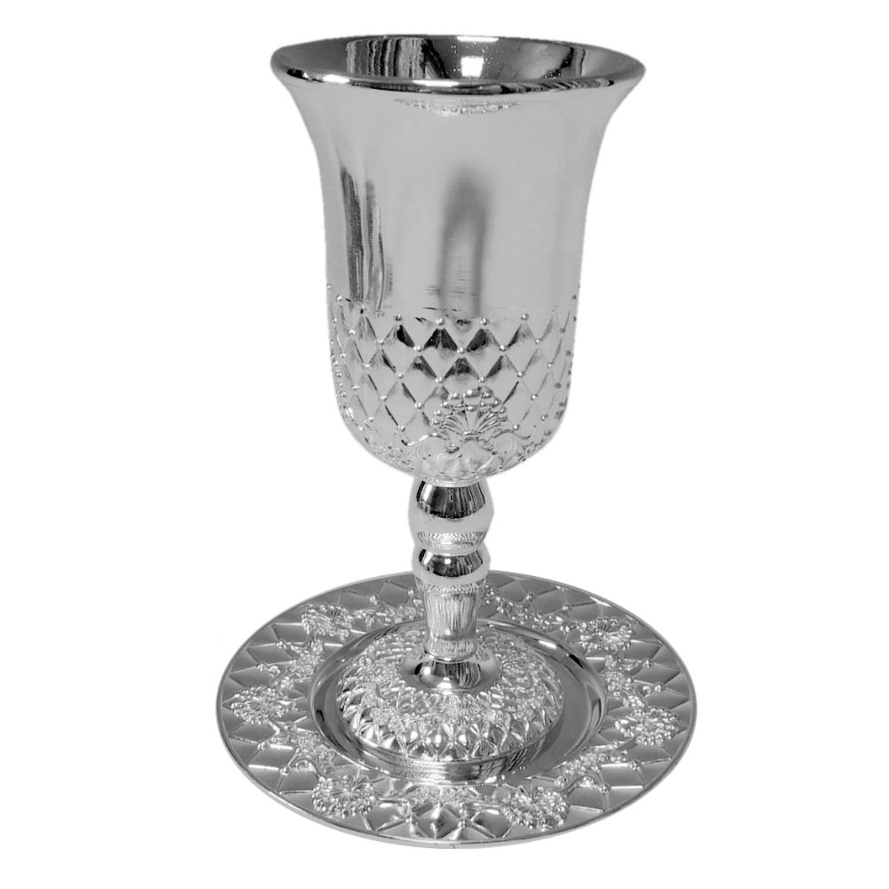 Silver Plated Kiddush Cup Set on Stem 6" tall