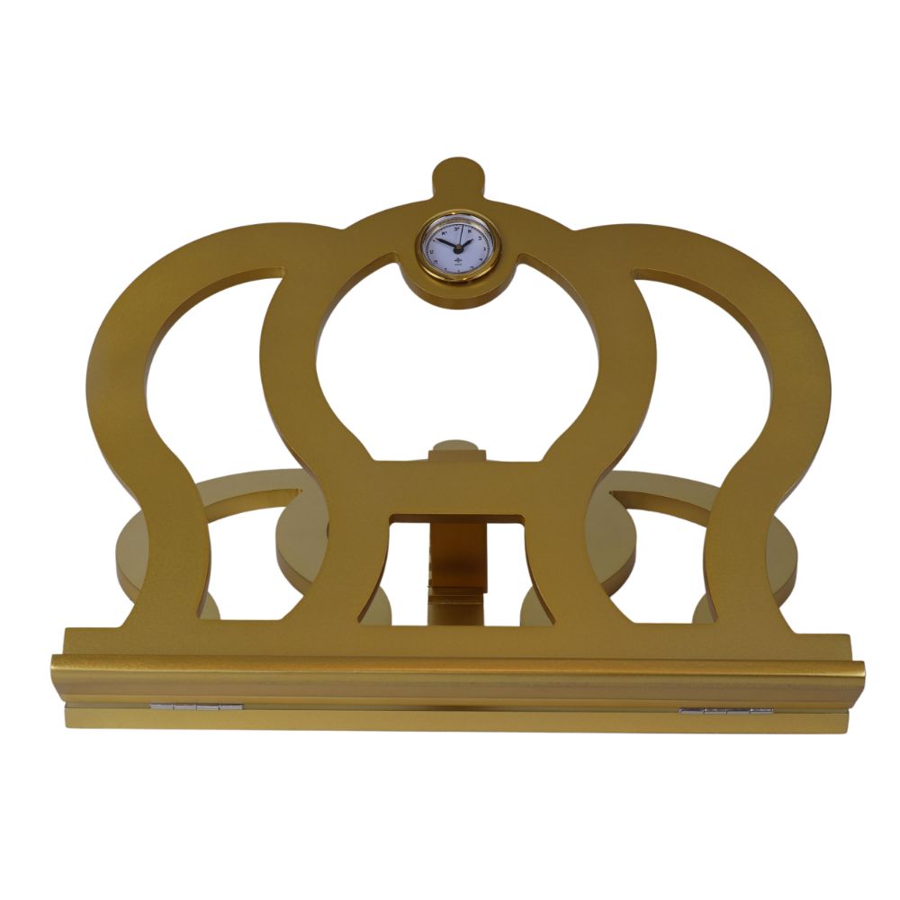Gold Crown Shaped Table Top Shtender with Clock
