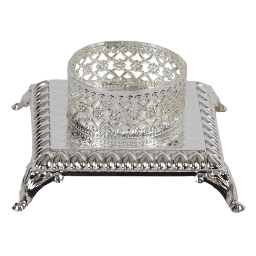 Silver Plated Tealight Candle Holder - Floral Design