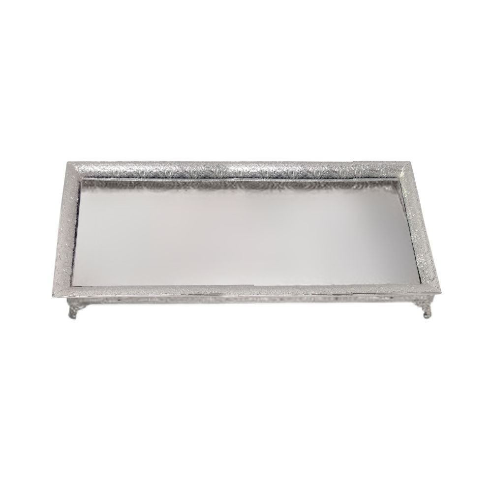 Silver Plated Mirror Tray - Filigree Design 18.5x13"