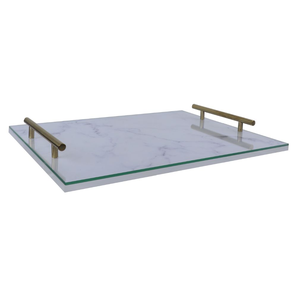 Marble & Glass Tray with Gold Handles