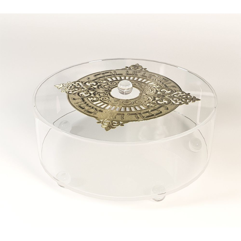 Acrylic Matzah Box With Gold Plate. Round Legs 12.6" W x 4" H