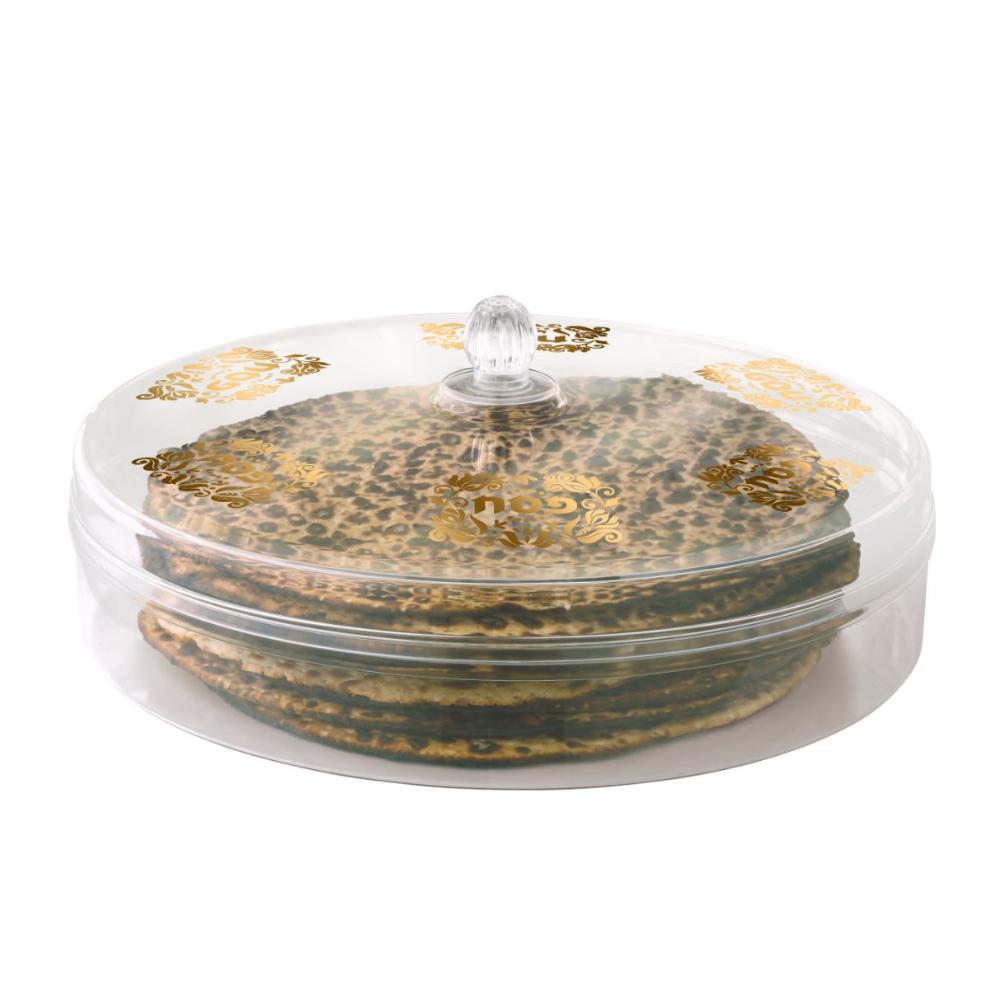 Matzah Holder Round  With Gold  Pasech Acrylic 12"