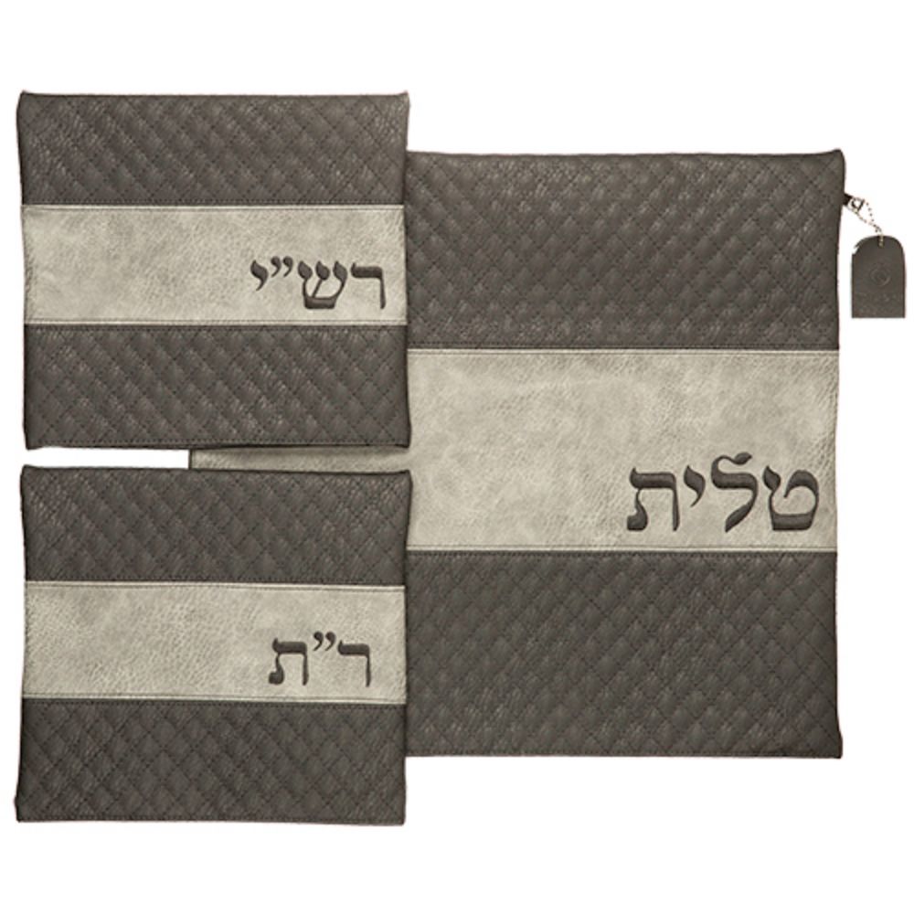 Leather Like Tallit - Tefillin 3 pc Set with Embroidery 17x15.5"