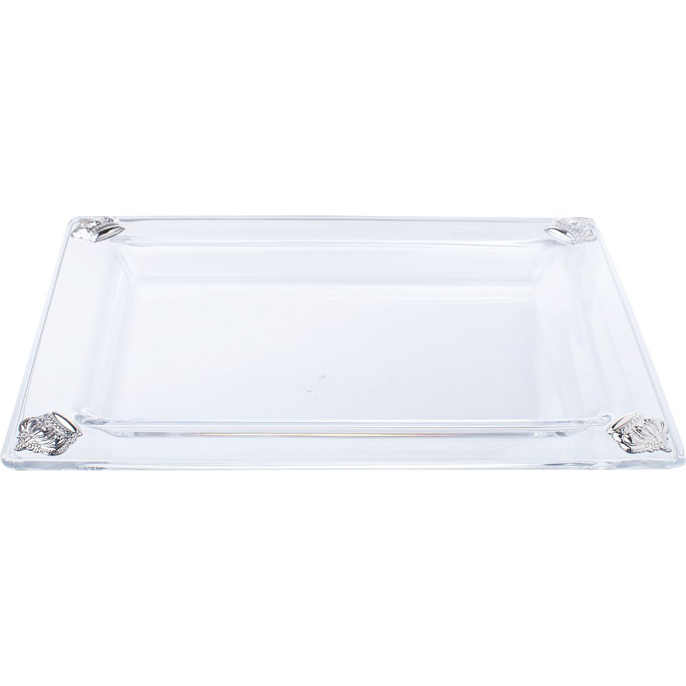 Glass Tray with silver Crown 91/2 x 7"