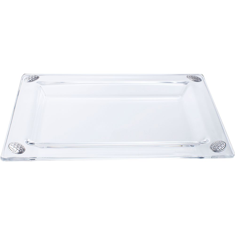 Glass Tray with 4 silver pcs brick Design 9 1/2x7"