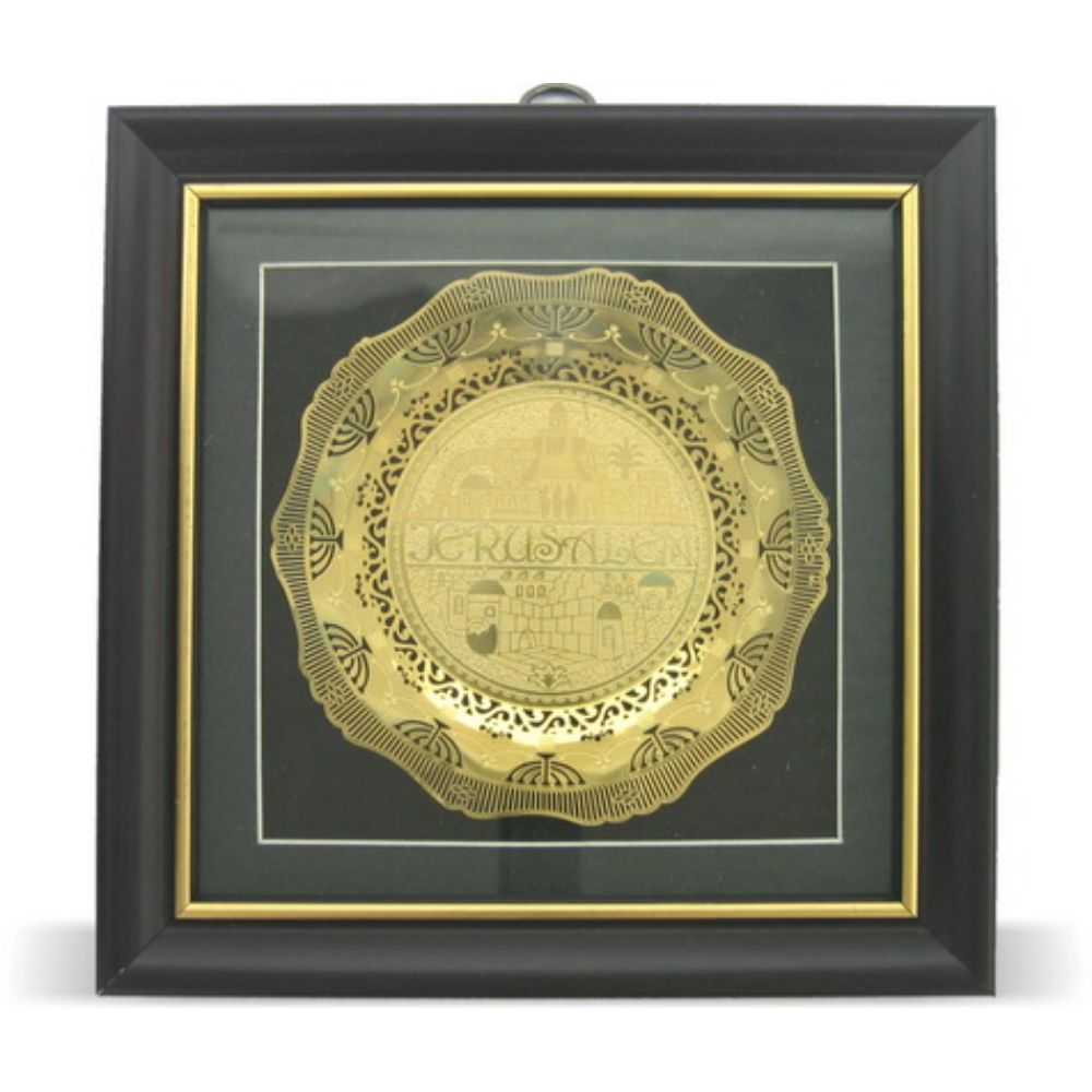 Oval Perforated Plate In Glass Frame 3D, Golden-