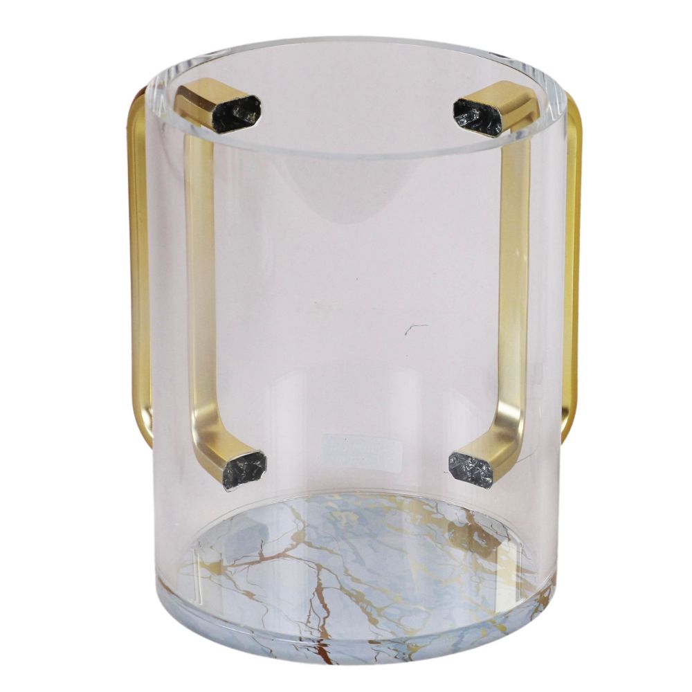 Acrylic Clear Washing Cup - Gold Handle - White&Gold Marble