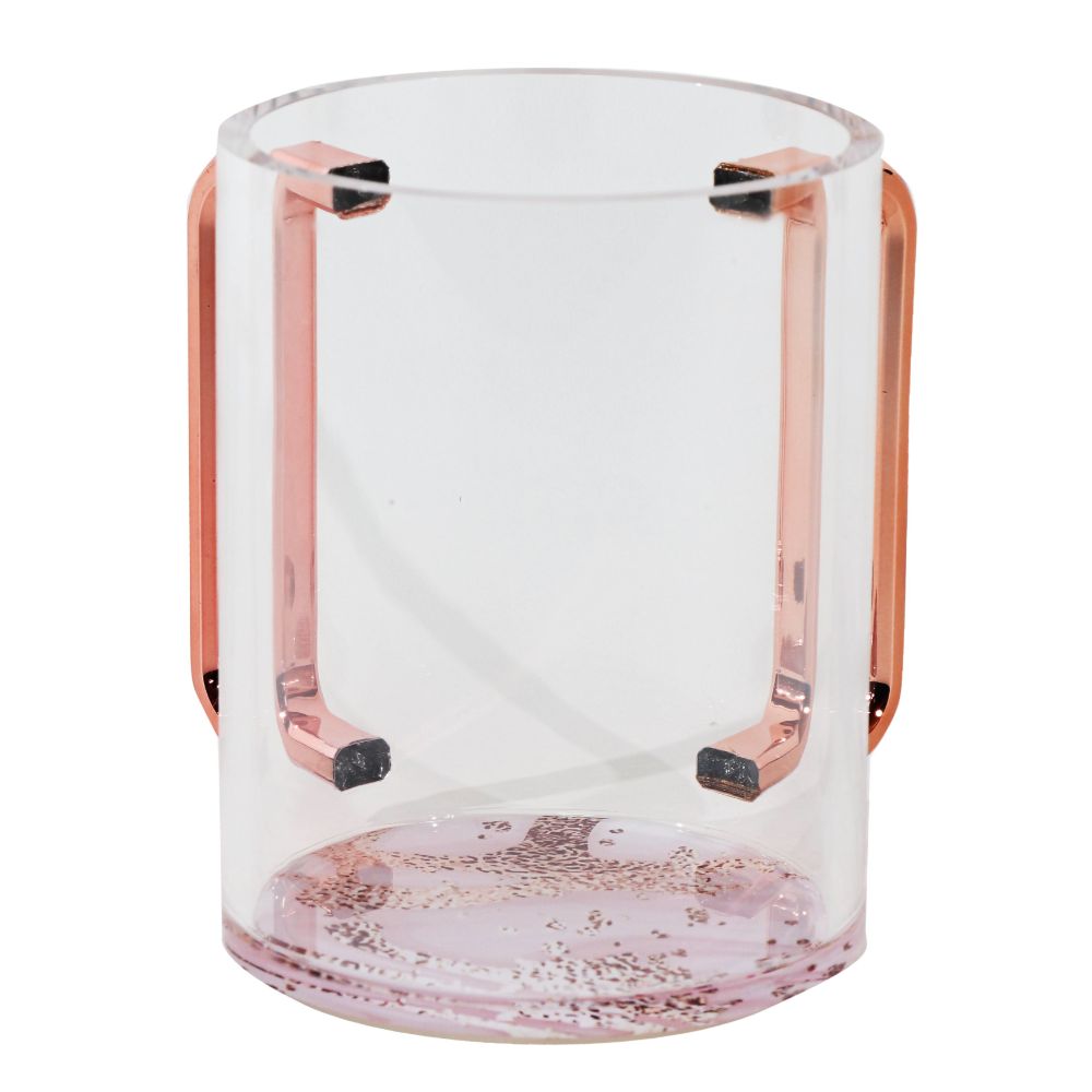 Acrylic Clear Washing Cup - Rose Handle - Rose&Gold Marble