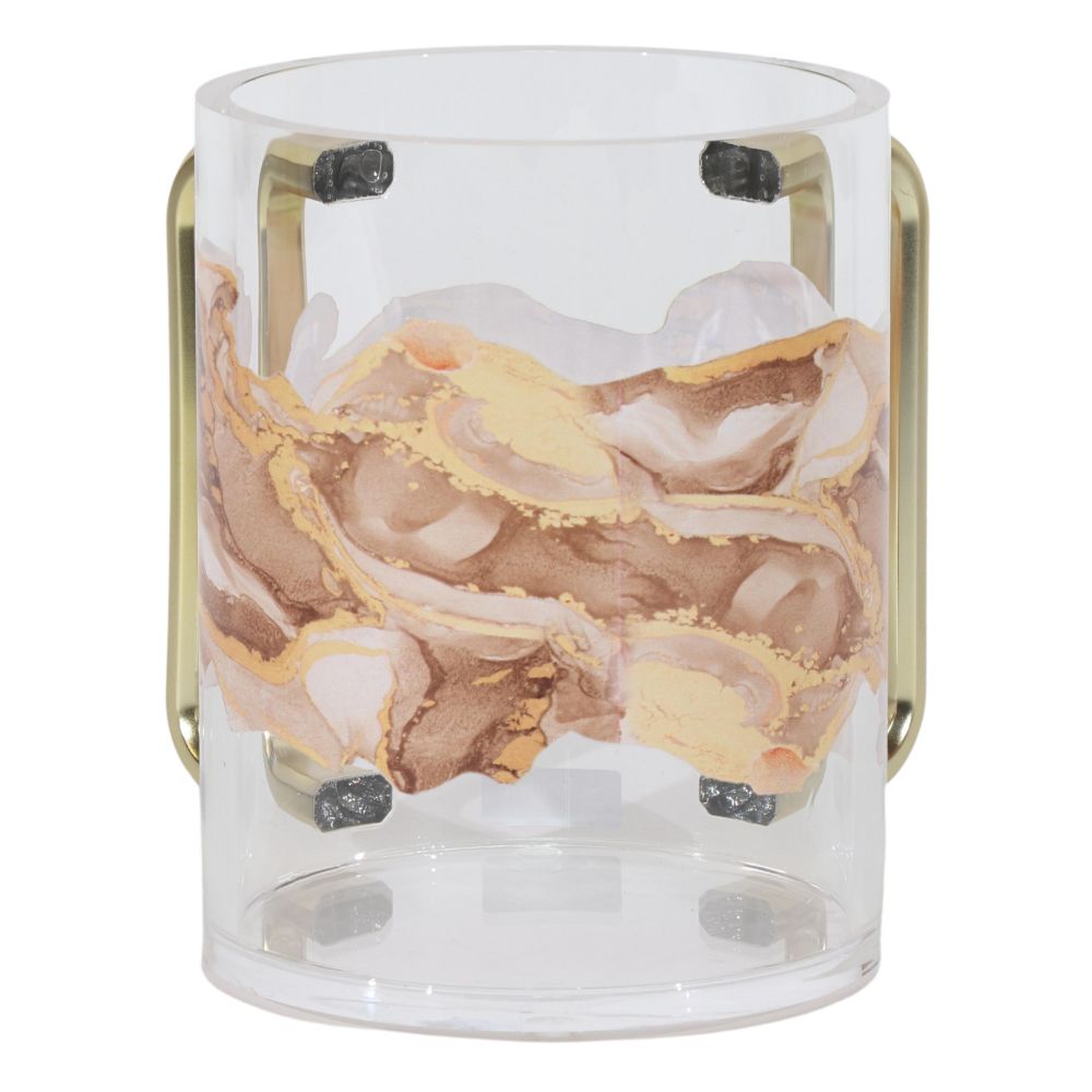 Acrylic Washcup Gold Handles Beige Marble