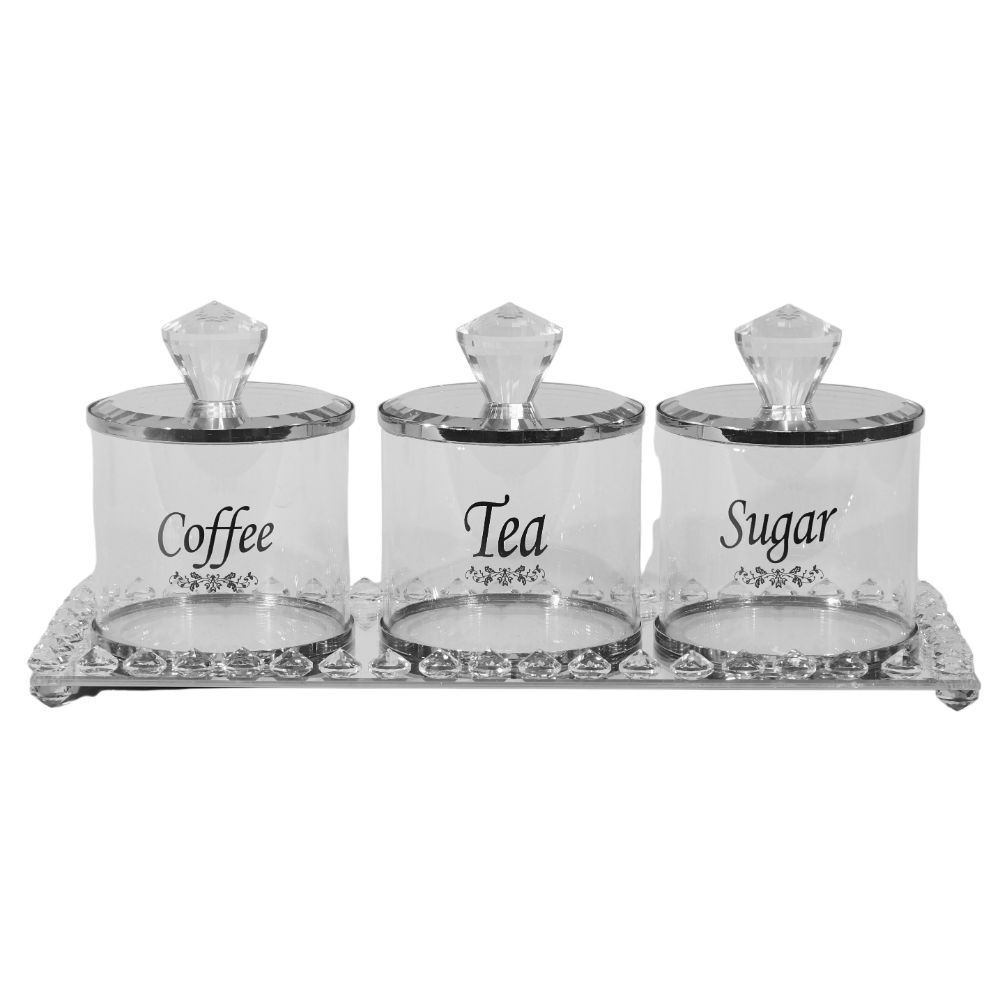 Coffee, Tea & Sugars Dish with Mirror tray 13.5" x 5" - Silver Filling