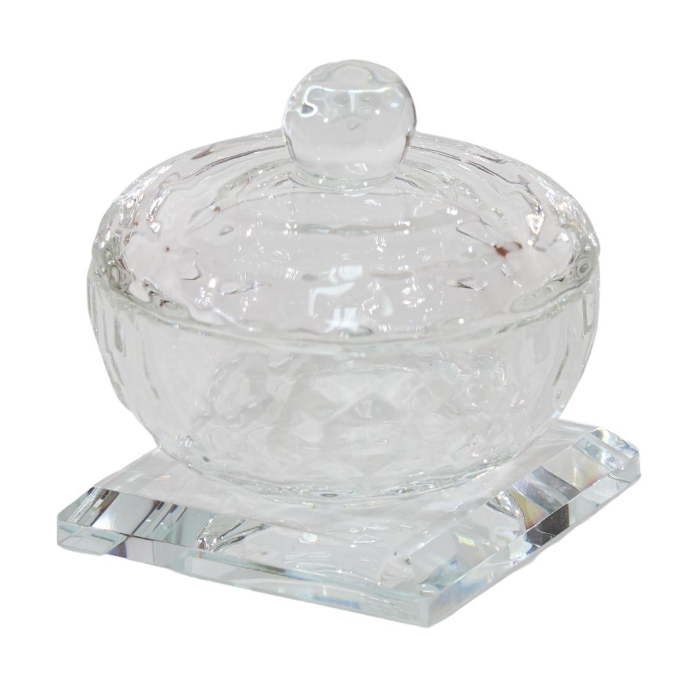 Crystal Dish with Lid 2" x 2"- Clear  - Salt & Honey Holder