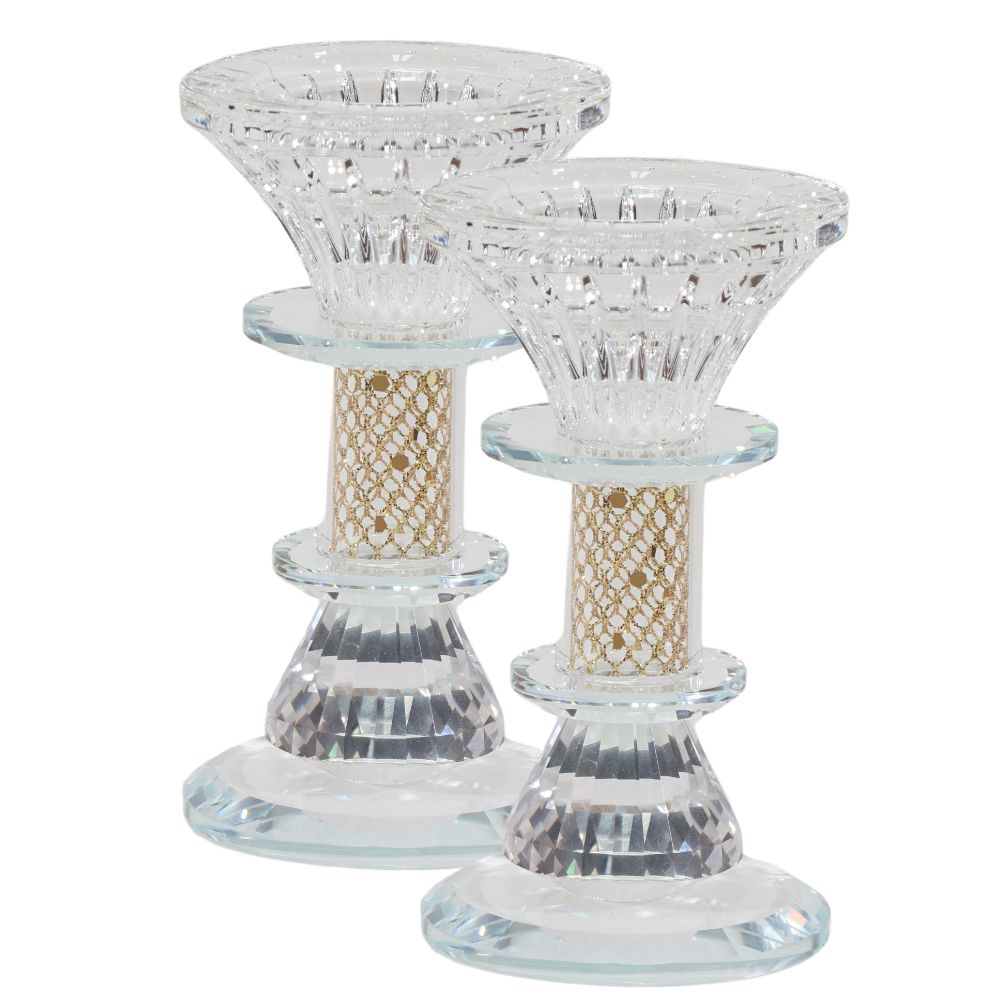 Crystal Candlestick with Gold Paper Filling 5"
