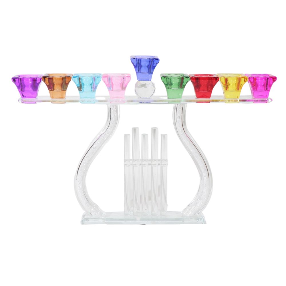 8" x 14.5" Crystal Menorah with Colored Cups