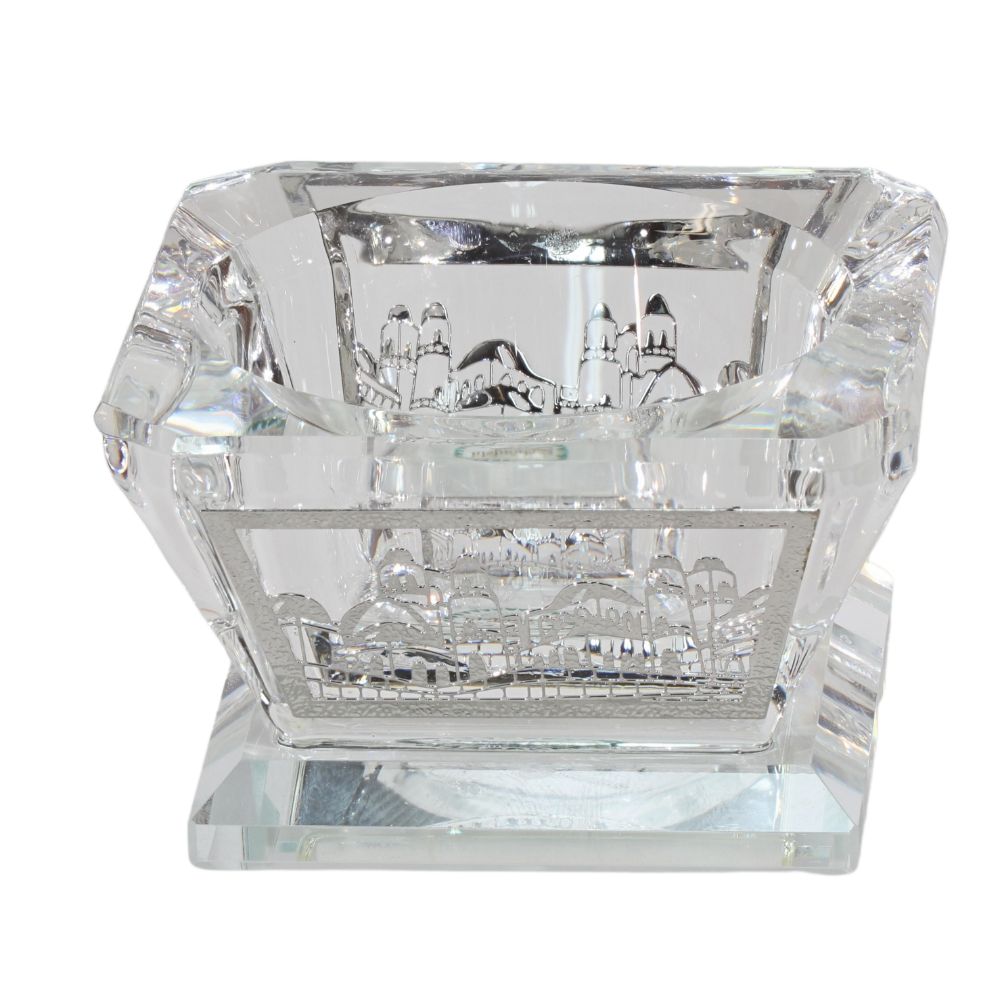 Clear Crystal Salt/Honey Holder - with Silver metal 2"x 2"