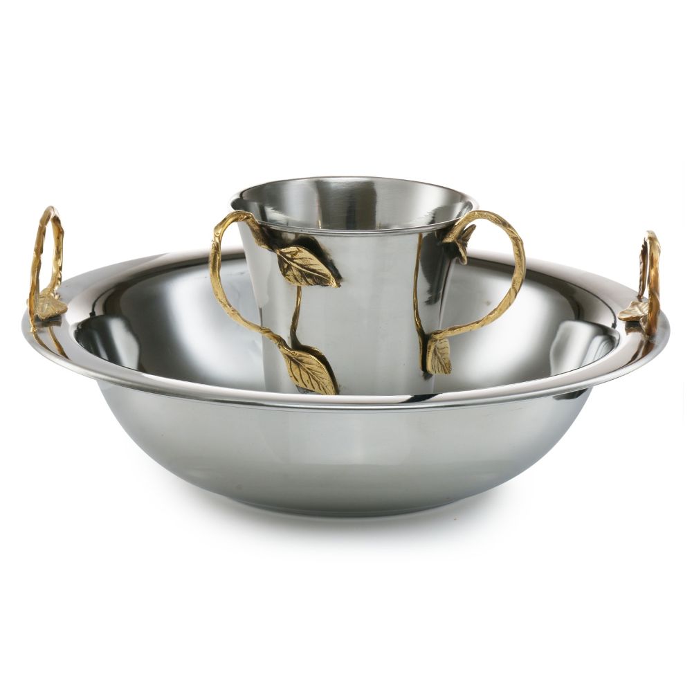 Washing Cup and Bowl Set Brass Leaf Handle Stainless Steel