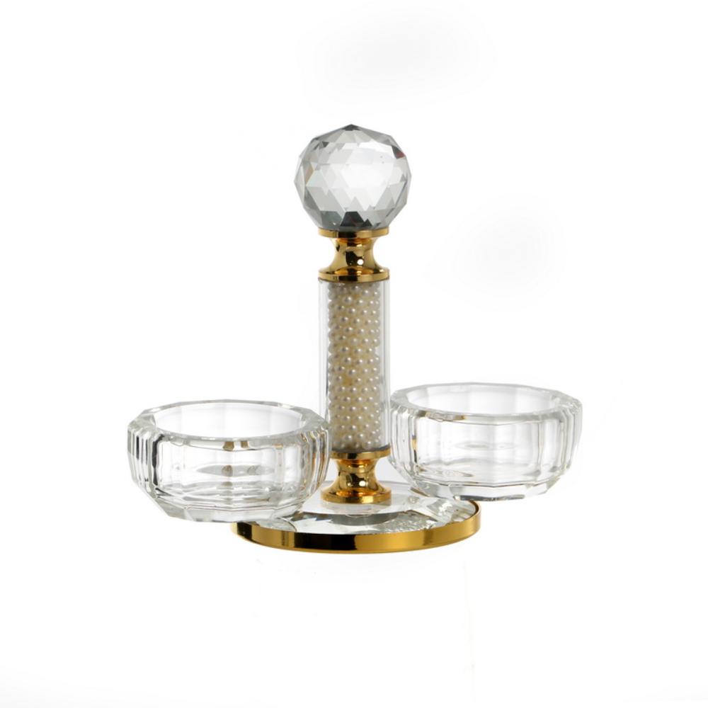 Crystal Salt Holder with Coaster Pearl & Gold Metal