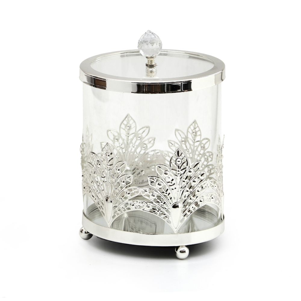 Glass Candy Jar With Silver 4.7x6.9"