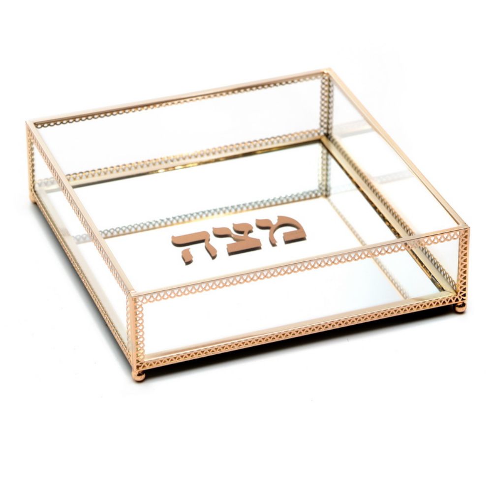 Square Matzah Holder - Glass with gold wire 7.85x7.85x2"