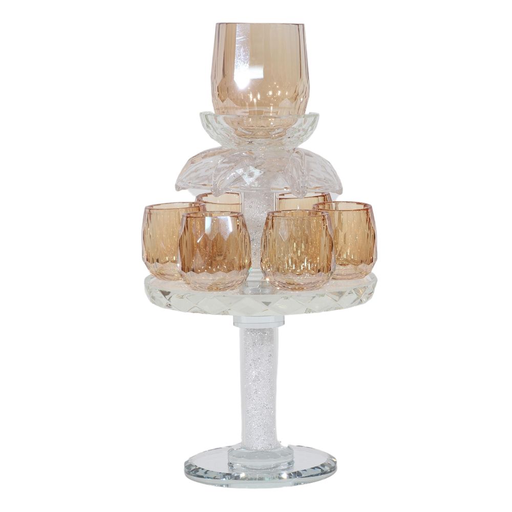 Crystal Fountain 6 Gold Cups  9"H - Clear Filling - Big & Small Cups