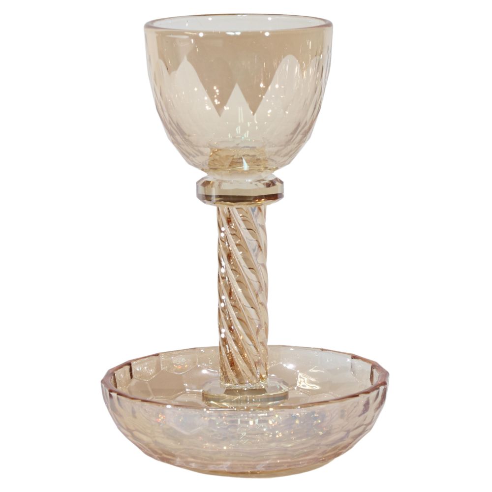 Crystal Gold Kiddush Cup with Tray 6"
