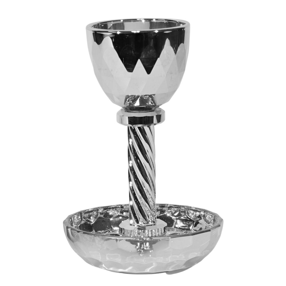Crystal Silver Kiddush Cup with Tray 6"