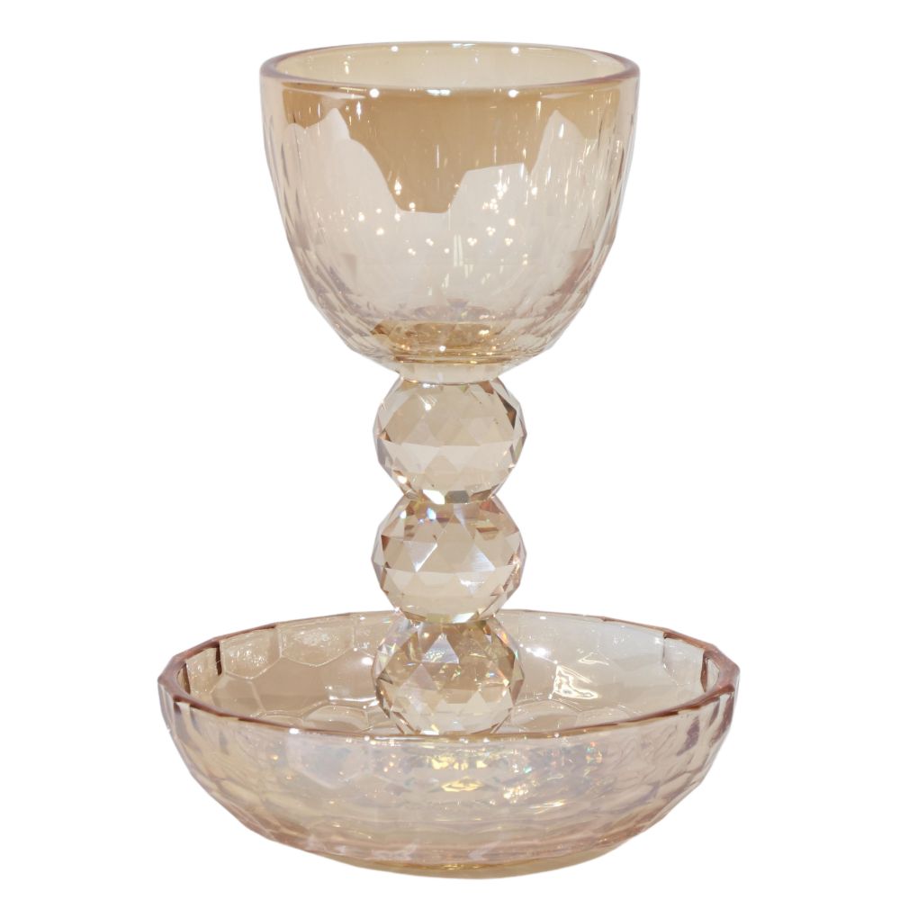 Crystal Gold Kiddush Cup with Tray Circle Design - 5.5"