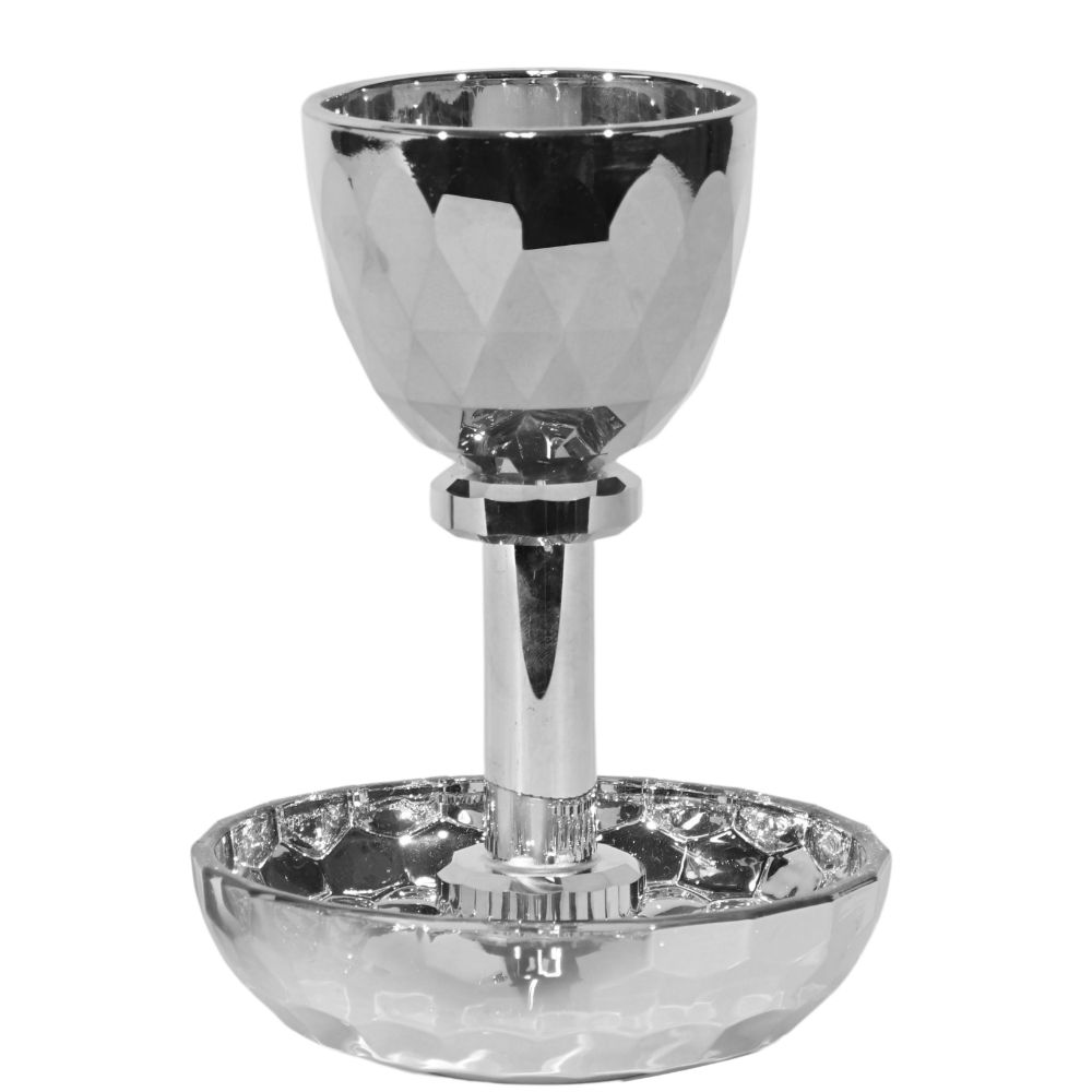 Crystal Silver Kiddush Cup with Tray 5.5"