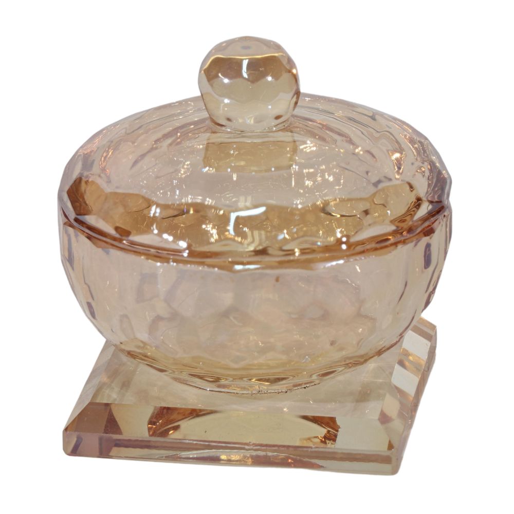 Gold Crystal Dish with lid  2"x2"- Salt & Honey Holder