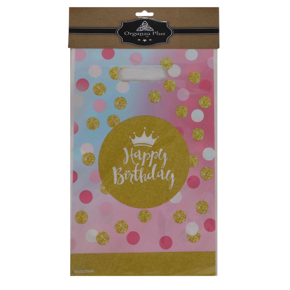 20 Pink & Gold Birthday Bags  -  8x12"
