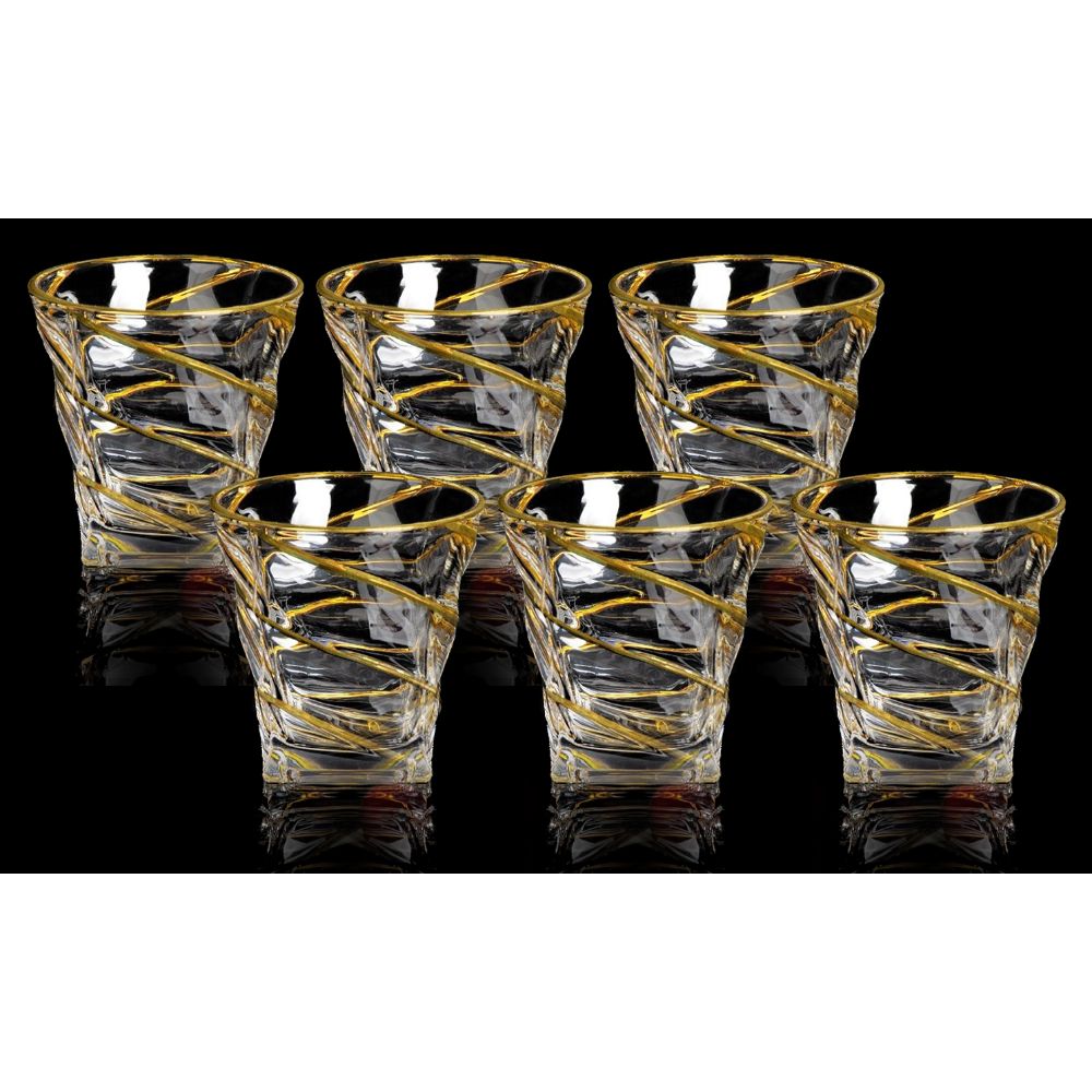 6 Crystal Glass with Twisted Gold Design 11 oz.