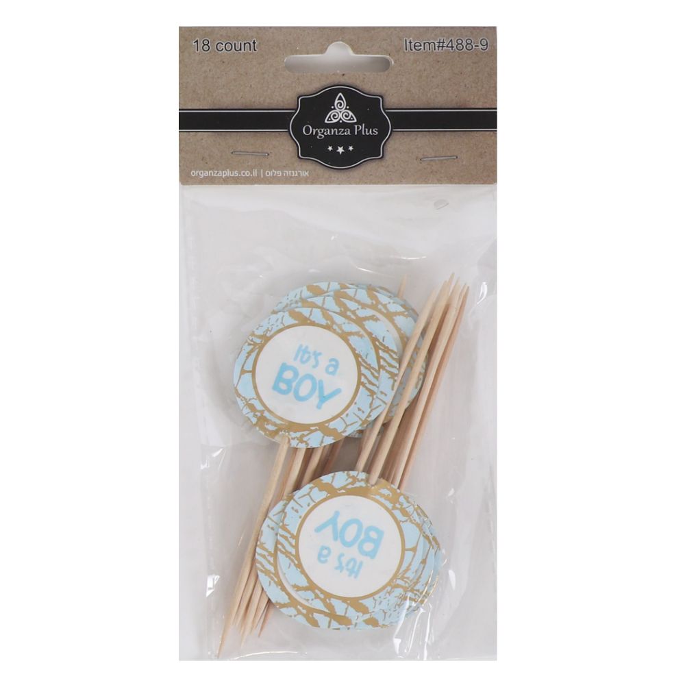 18 Blue Round "Its a Boy" Toothpicks for Cake Decarotion