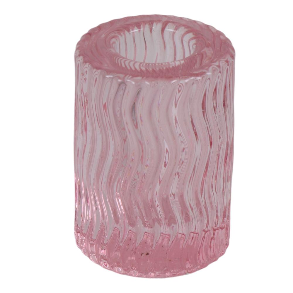 Pink Wavy Crystal Candlestick 2"