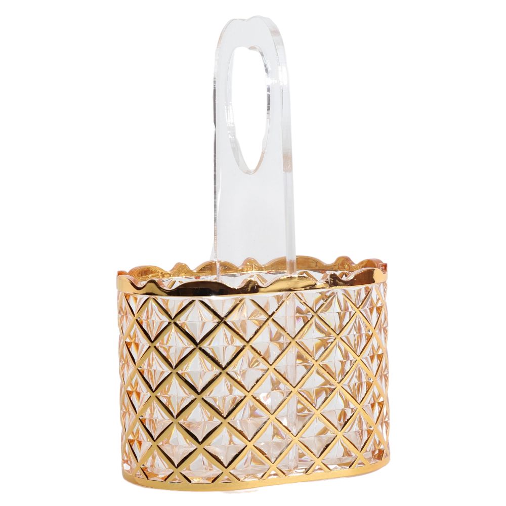 Gold Basket Style Crystal Cutlery Holder 6x3.5x9.5"