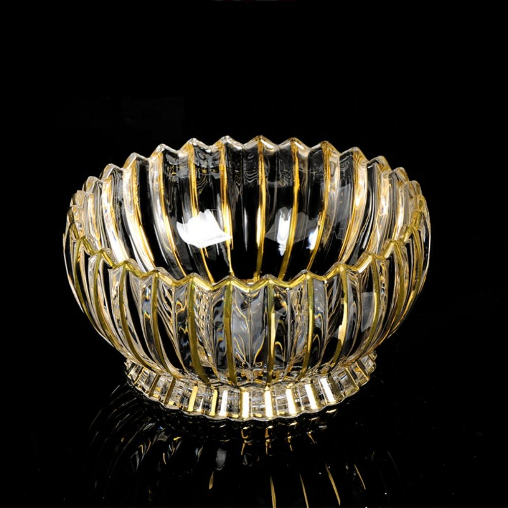 Crystal Bowl with Striped Gold Design - Deep 8.5"