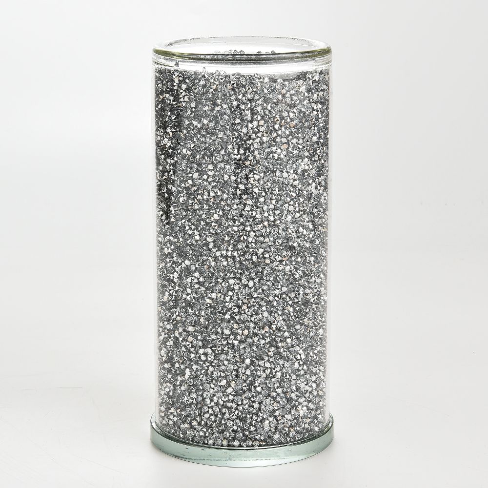 Crystal Vase with Silver Diamonds 4"x4"x9"
