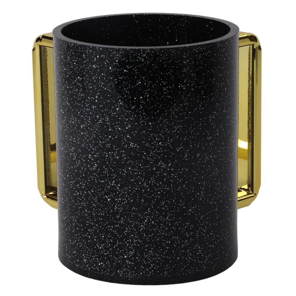Acrylic Washing Cup Black Sequins with Gold Handles